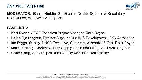 AESQ Derby Supplier Forum - February 23, 2023 AS13100 FAQ Panel