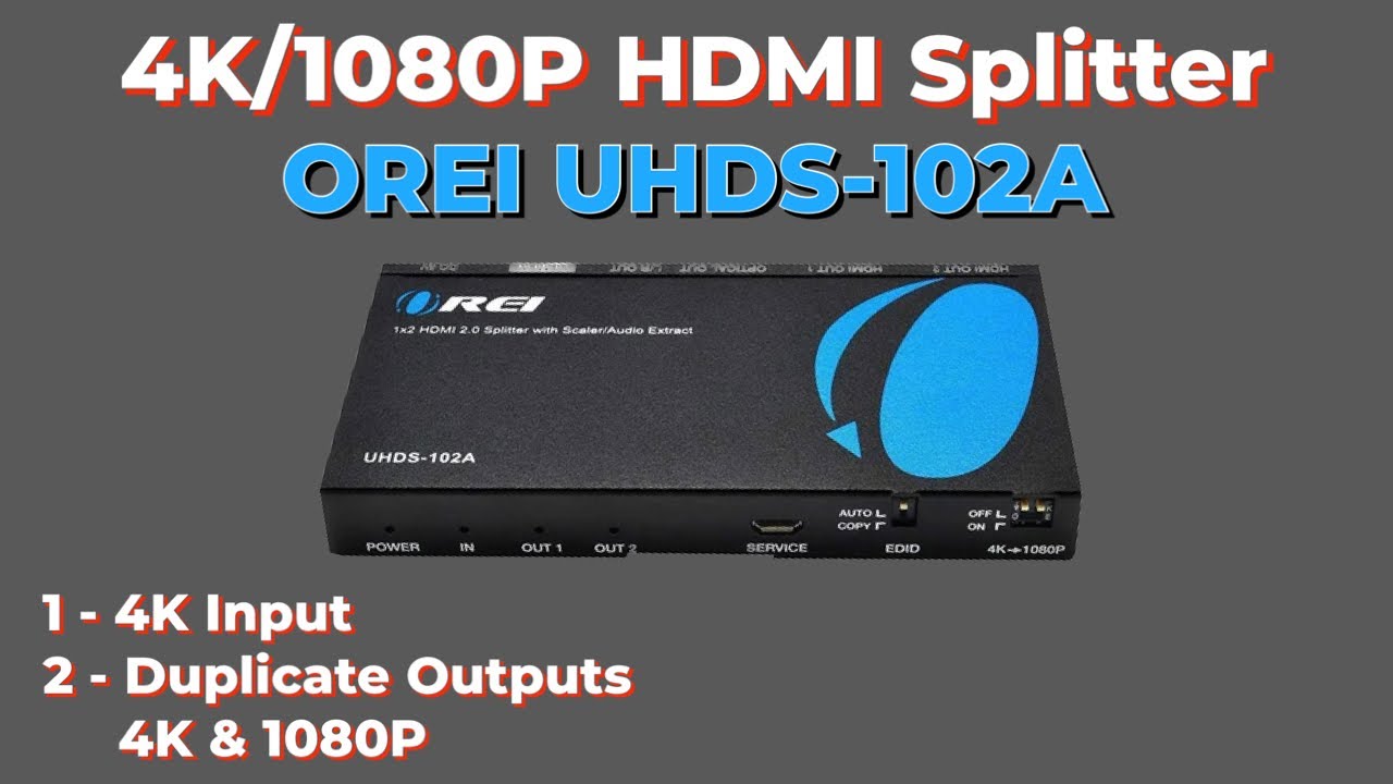 1x2 HDMI Splitter W/ Audio Out: 1-in 2-out, UltraHD 8K, EDID (BK-102A)