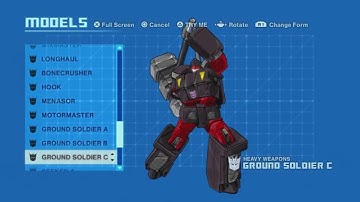 Transformers Devastation: GROUND SOLDIER C (All voice clips, theme, and transformations)