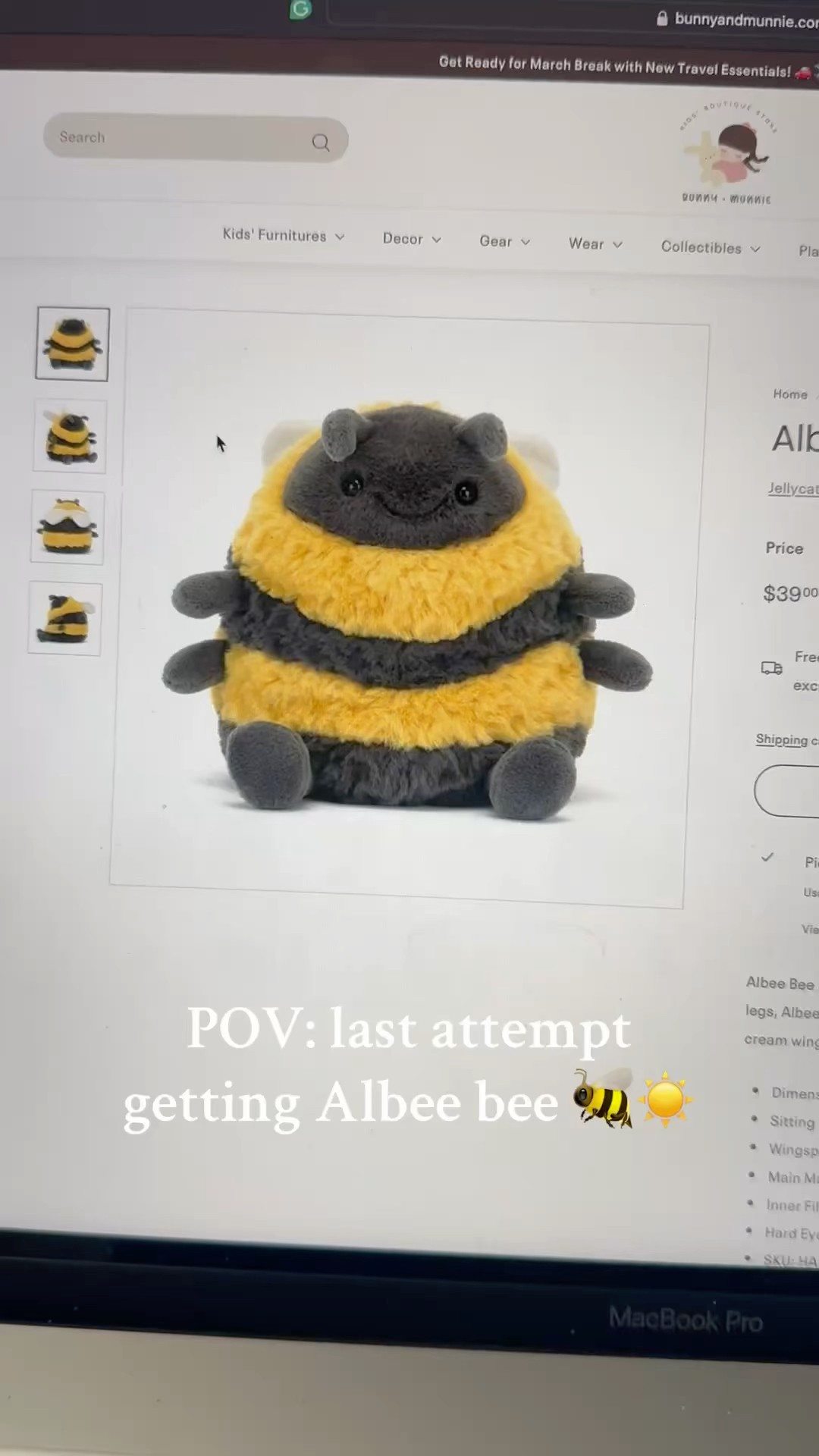I FINALLY GOT ALBEE BEE🤭🩷 #fyp #jellycat #jellycatcollection