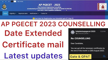AP PGECET 2023 COUNSELLING DATE EXTENDED | GATE & GPAT CERTIFICATES LATEST MAIL