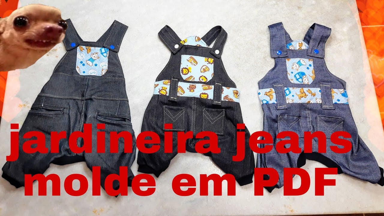 Como fazer jardineira jeans pet unissex/ Grade completa grátis em PDF
