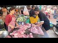 My village market in the morning, Pregnant mom cook yummy crispy pork - Countryside life TV