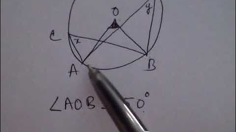 In the given figure, angle AOB = 50 degrees. Find x and y.