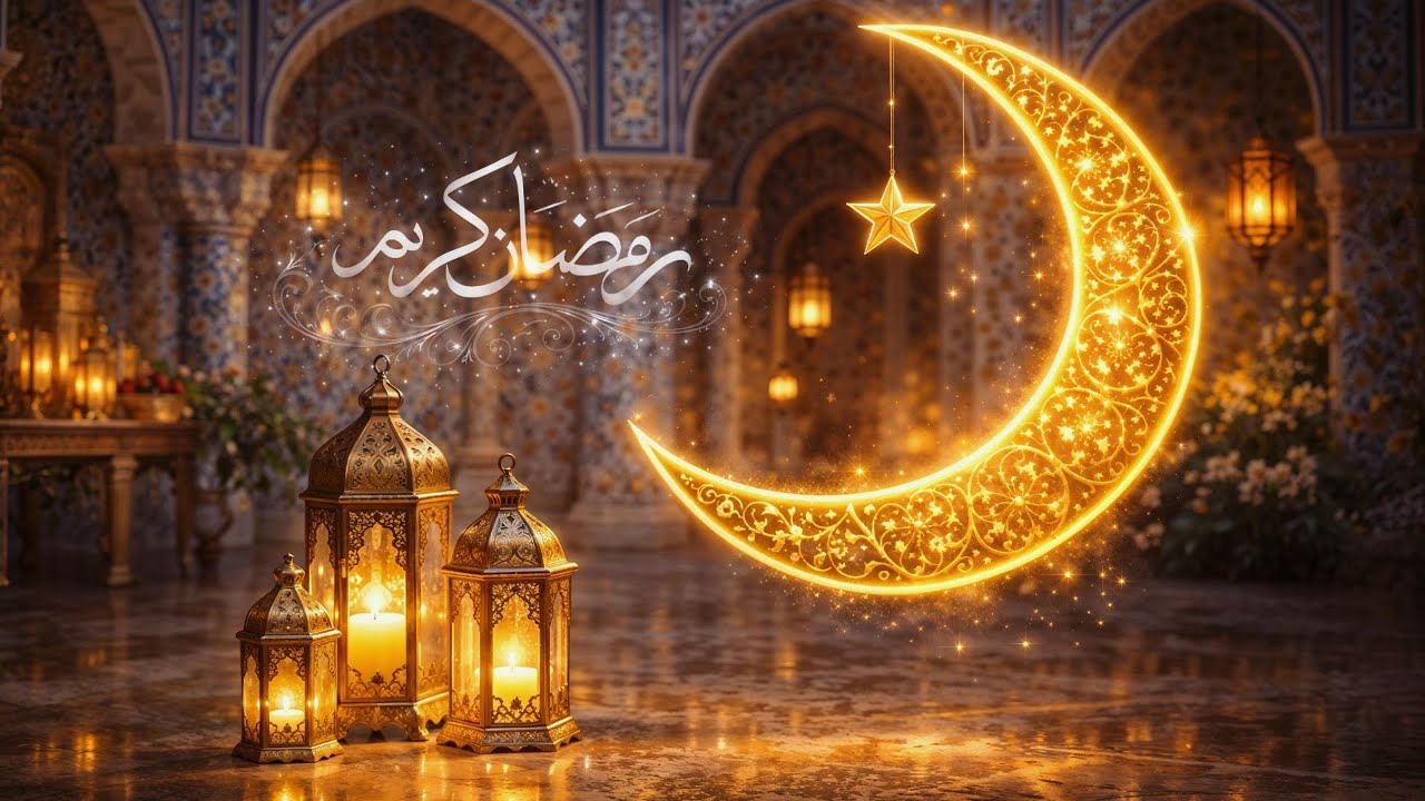 Ramadan Screensaver |Glowing Golden Crescent خلفية رمضان كريم 2026 🌙 شاشة رمضان Tv art frame