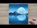 How to draw water reflection  moonlight night acrylic painting for beginners