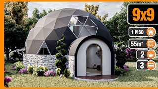 🟢 CASA DOMO | Plano de CASA de 9x9 Circular 🏡 | Casa Domo Geodesico |  DOME HOUSE GEODESIC