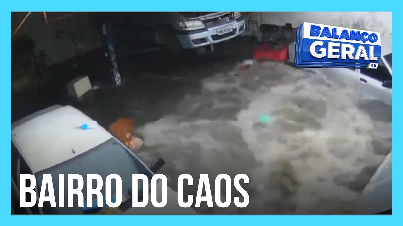 Bairro do Caos: tempestade causa alagamentos e abre cratera na rua