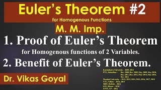 Euler's Theorem 2 for Homogeneous Function in Hindi (M.M.imp) | Engineering Mathematics