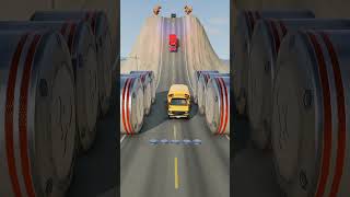 cars and school bus vs hydraulic #beamngdrive #carcrash #buscrash