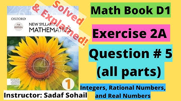 Exercise 2A | Question # 5 | Number Line | Chapter # 2 | Book D1 - New Syllabus Mathematics