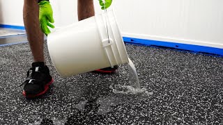 4 STEPS on how to EpoxyFloor With Flakes | New Polyaspartic Top Coat | Follow Along