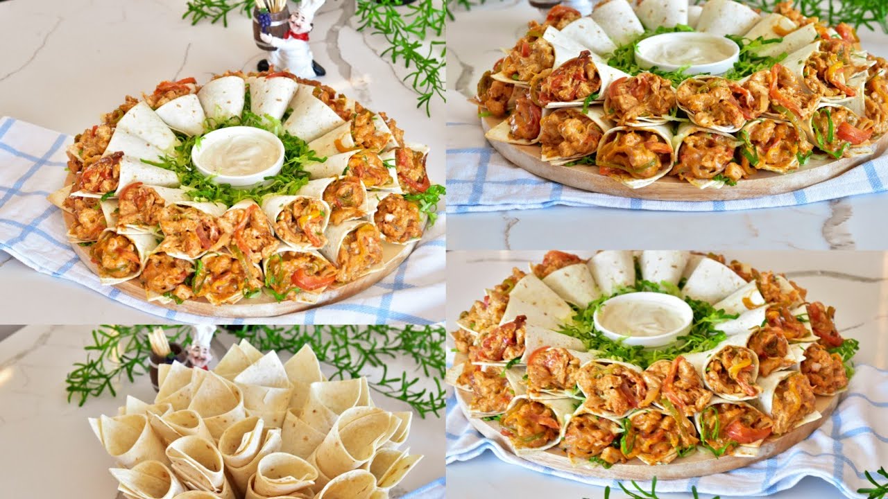 اقماع التورتيلا بحشوة دجاج الفاهيتا😋وصفة المناسبات الحلوه❤️Tortilla cones with fajita filling