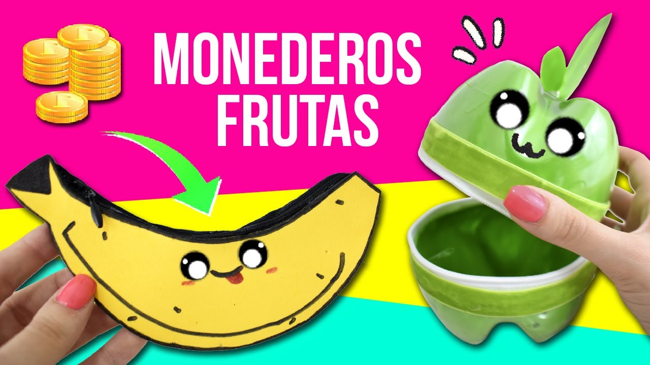 🍏 ¡¡Haz MONEDEROS de FRUTAS!! 🍏 3 IDEAS FACILES para MONEDEROS CASEROS -