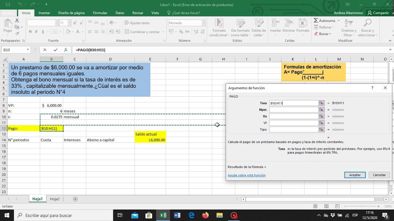 Como hacer una tabla de amortización en Excel PASO A PASO YouTube