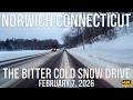 Norwich, Connecticut in Bitter Cold | 4 Inch Snow Drive | Narrated | 4K 60fps
