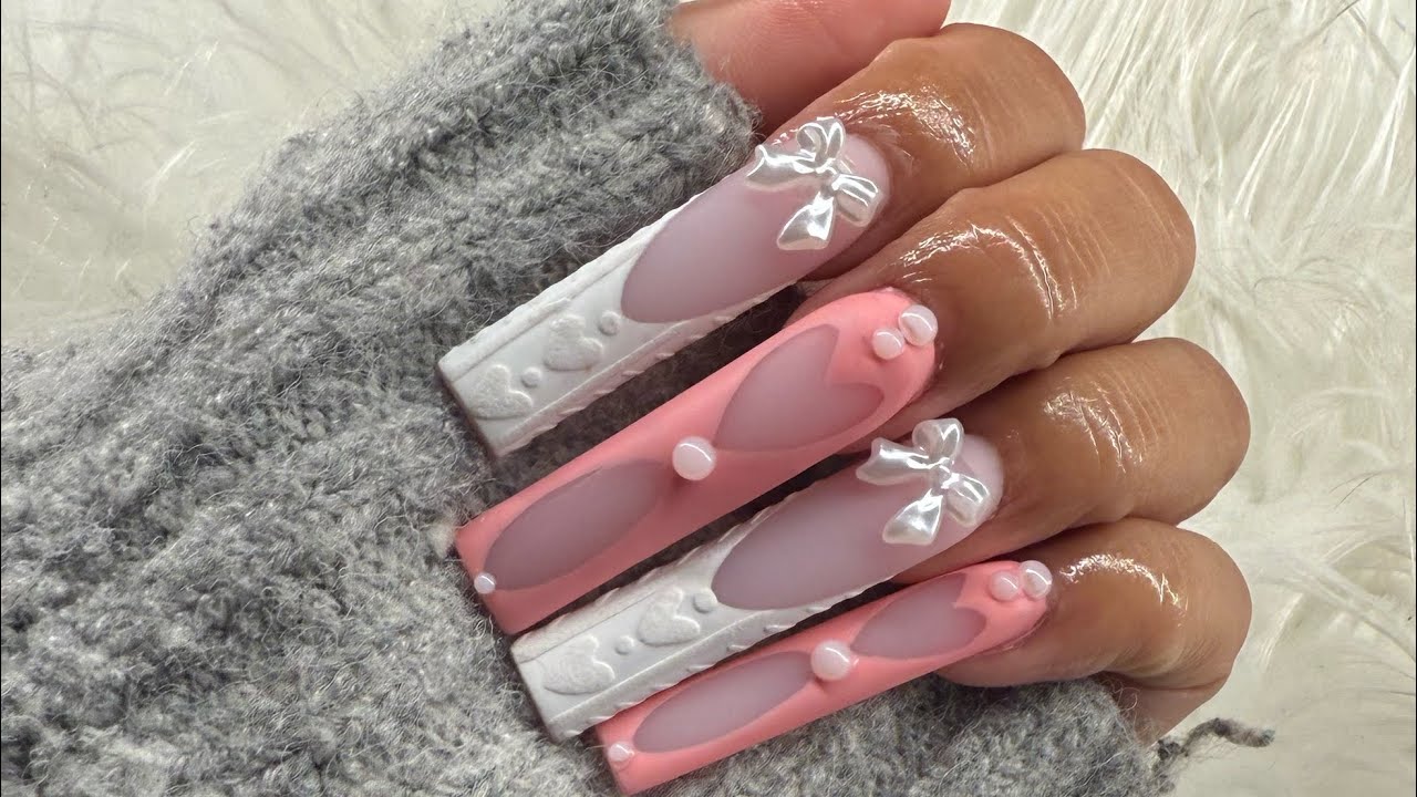 Cute simple pink and white VALENTINES NAILS