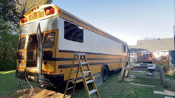 School Bus Conversion Episode 11 - Finishing the floor and installing windows