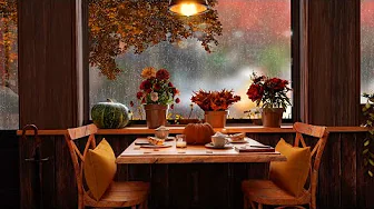 Rainy Autumn Day Coffee Shop Ambience: Piano Music, Rain Sounds and Soft Thunder