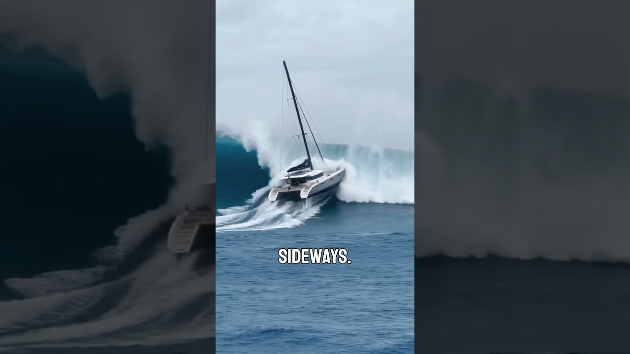 🌊 Catamaran Hit by a Rogue Wave! ⛵😱 #Shorts