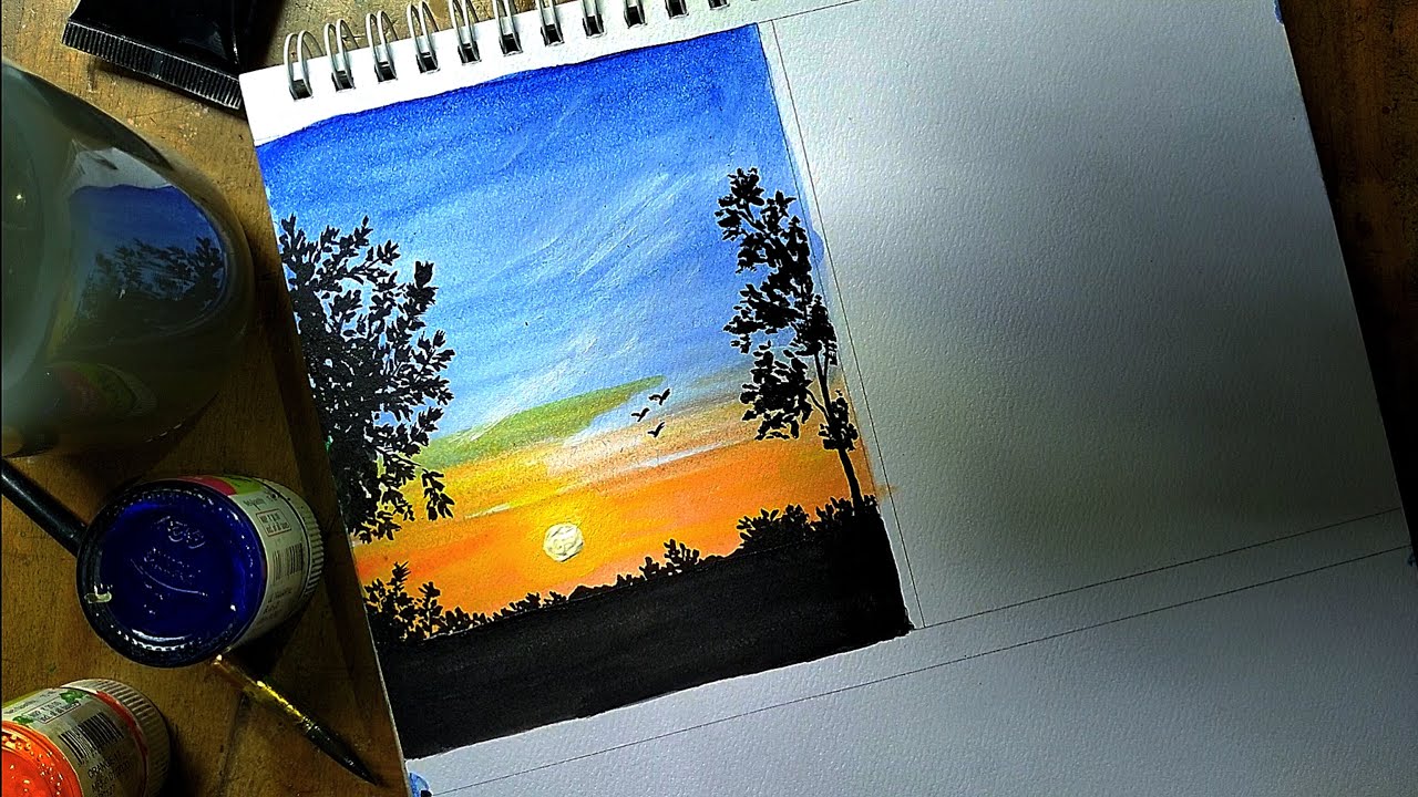 Super Sunrise Landscape Painting Using Acrylic For Beginners Step By ...