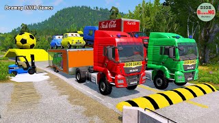 Double Flatbed Trailer Truck vs speed bumps|Busses vs speed bumps|Beamng Drive|444