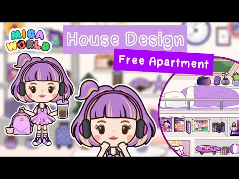 Miga World #3🏠💜| Purple House Design Free Apartment | ตกแต่งบ้านฟรี,หาไอเทมแต่งบ้าน | Room Tour