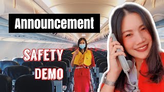 AirAsia safety demonstration announcement : บทประกาศสาธิตวิธีการใช้อุปกรณ์บนเครื่องบิน