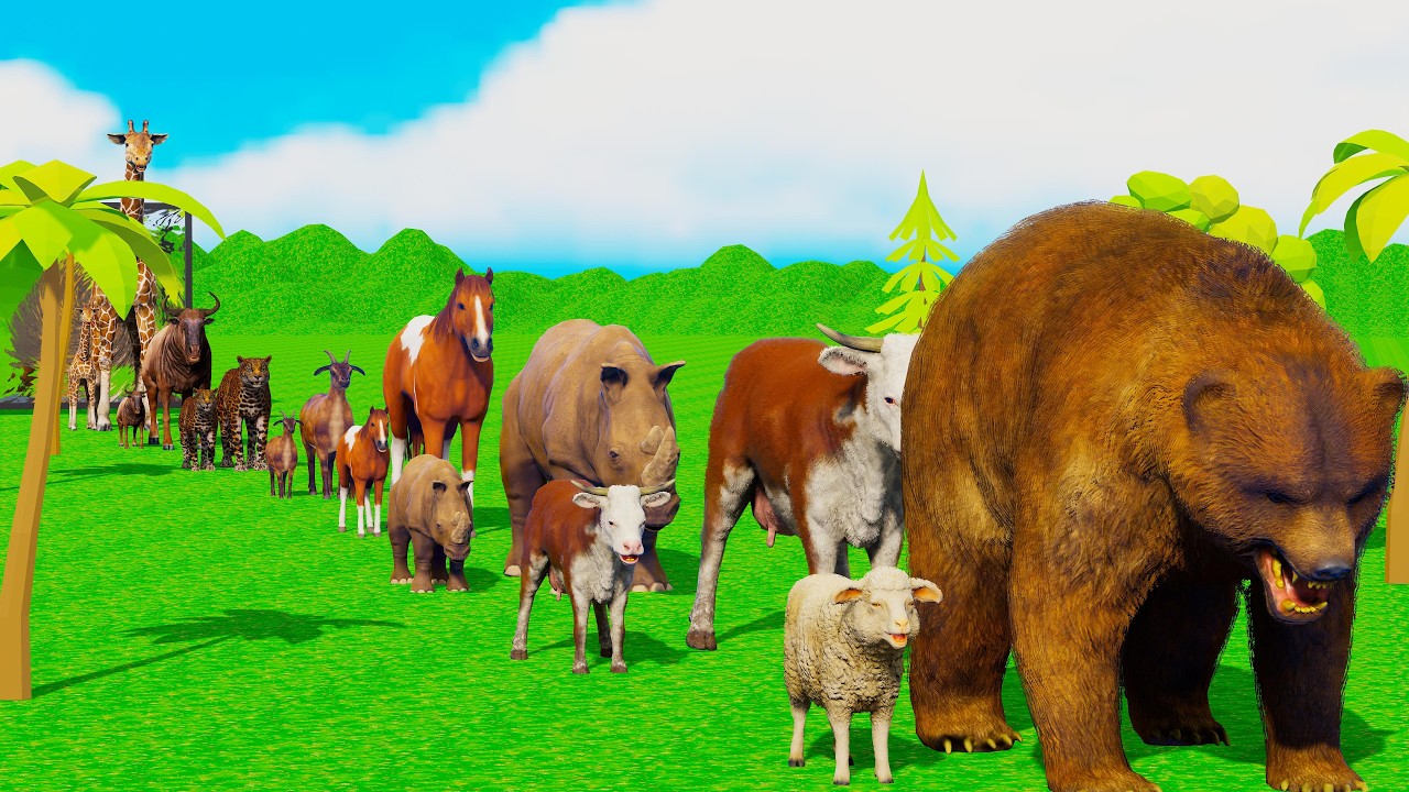 Long Slide Game with Cow Elephant Gorilla Hippopotamus Tiger 3d Animal Game Funny 3d Animals