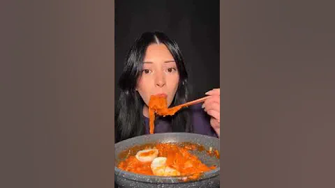 Asmr, Eating Enoki Mushroom With Noodles Garlic Meatballs Flavor Spicy Yummy, Mukbang