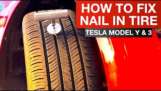 Tesle Model Y & Model 3  Fixing Flat Tire w/Nail  Patching a Tire