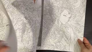 Oriental Girls portrait coloring 30 Pages and 20 Full color postcards for art therapy coloring art