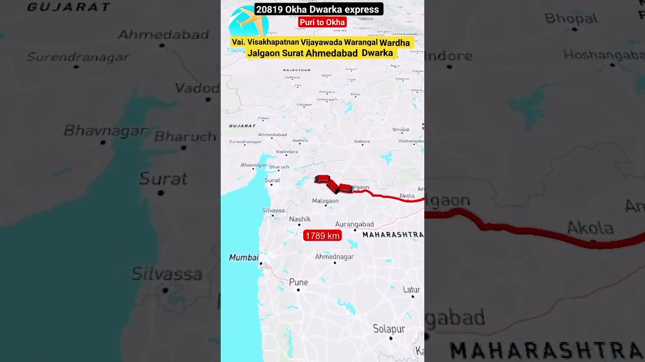 20819 Puri to Okha Vai Khurda Road Visakhapatnam Eluru Machiryal Akola Nandurbar Surat Ahmedabad