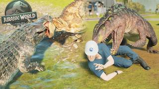 COMO CAZAN LOS NUEVOS COCODRILOS DINOSAURIOS! saltos desde agua y luchas Jurassic World Evolution 3 screenshot 2