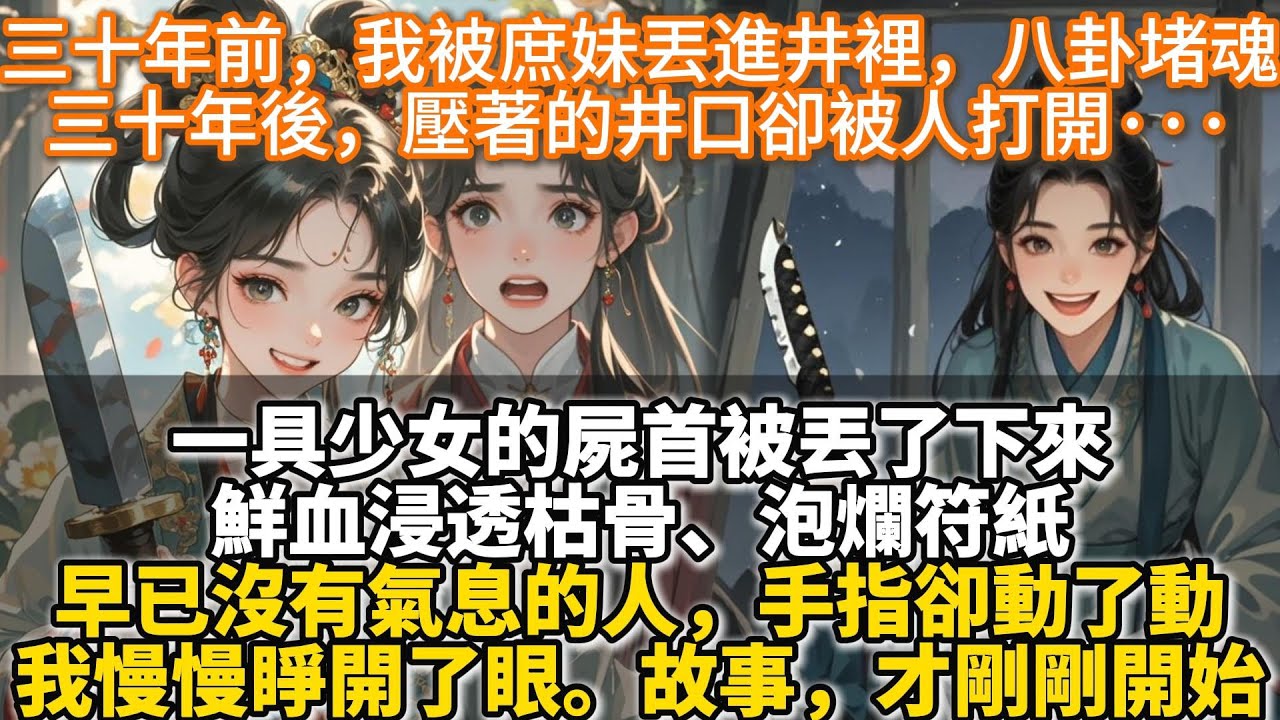 完結玄幻復仇爽文：三十年前，我被庶妹丟進井裏，鐵鏈封口，八卦堵魂。她鳳冠霞帔，代替我成了皇后，風光無限。我怨氣沖天，困頓多年化厲鬼不入輪回。誰都以為這是故事的結局。但三十年後，壓著的井口被人打開