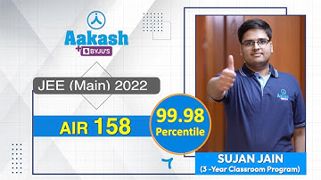 JEE Main 2022 Result | Sujan Jain, AIR - 158 (99.98 percentile) | Aakash BYJU