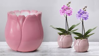 Paper flower vase Making || Cement flower vase - Gypsum flower vase making