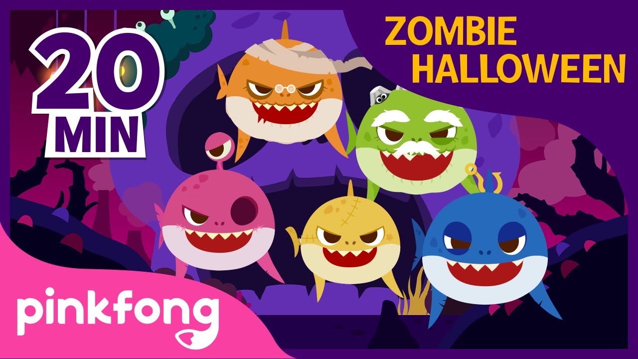 ครู gif  Update 2022  Halloween Zombie Sharks and more | +Compilation | Halloween Baby Shark | Pinkfong Songs for Children