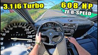 608HP BMW E30 M52 TURBO is MIND BLOWING!! on the AUTOBAHN