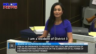Esther Valdes-Clayton gives passionate speech in support of women at San Diego County Board meeting