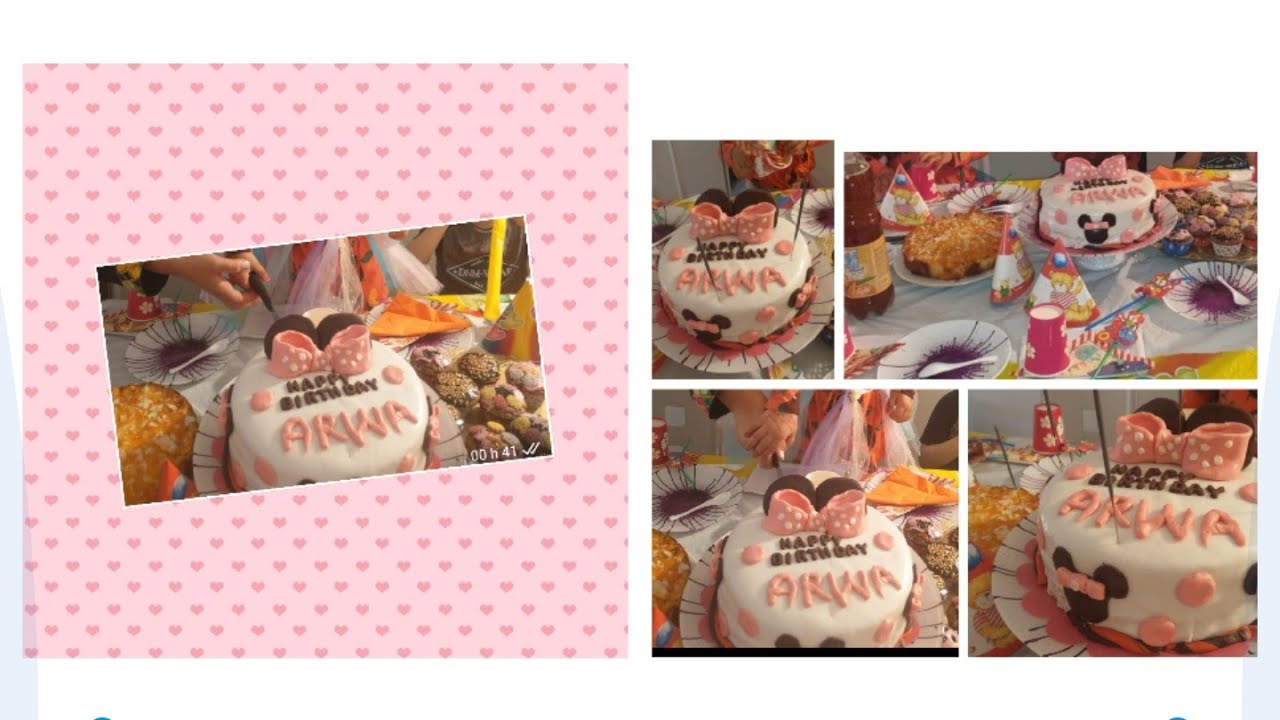 حلوى عيد ميلاد بعجينة سكر مينى ماوس🎂مع بعض اللقطات من حفل 🎈🎉gataux d'anniversaire minnie mouse