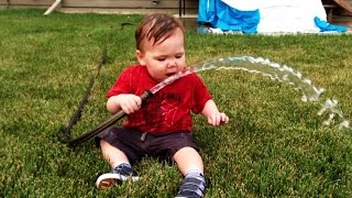 Funny Kids Trying to Drink Water From Hose