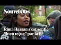 Rima hassan ragit  sa sortie des locaux de la police judiciaire