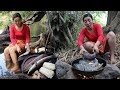 Cooking two fish with Mushroom in wild very delicious