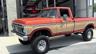 1977 Ford F150 custom lifted classic truck two tone orange and tan beautiful interior for sale