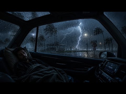🌧️⚡️Rain & Thunderstorm in Car for Sleep | Heavy Rain Sounds for Insomnia & Anxiety