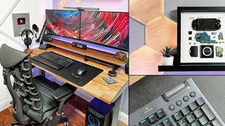 My *NEW* 2022 Productivity Desk Setup Tour | Triple Screen / Accessories and Cable Management