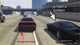 GTA 5 Racing (ONLINE PS4) Gaunlet Hellfire vs Dinka Jester Classic (ROLL & DIG Race)