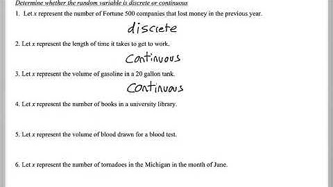Math 209 : 4.1 #3, #4 (Statistics Tutorial : Discrete VS Continuous Random Variables)