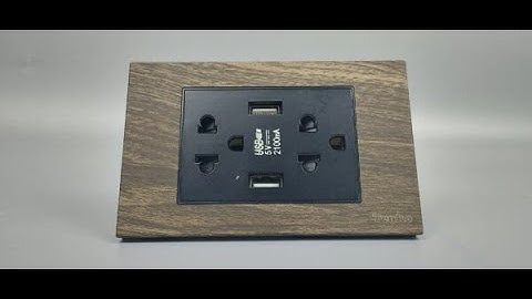 Ổ Điện Đôi 3 Chấu Có 2 Cổng USB Sạc Âm Tường Vân Gỗ Viền Vàng Tenko I Tenko.com.vn